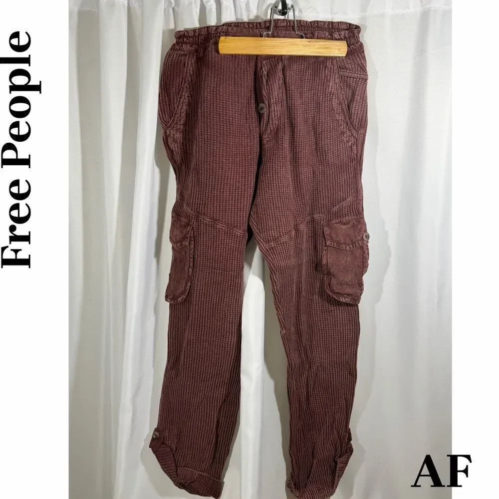 Free People Women’s Waffle Cargo Pants in Wine Medium New